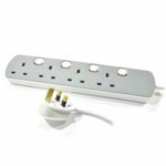 2m  Extension Lead 4 Gang Mains 4 Way UK Power Sockets Switched
