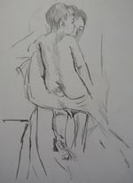 Pencil drawing Mother Child after Mary Cassatt Mother child seen from behind
