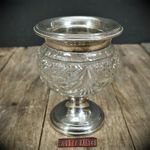 Cut Glass Pedestal Rose Bowl with Sterling Silver, Engraved, Chester 1907