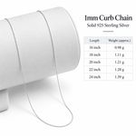 925 Sterling Silver Curb Pendant Chain Necklace – 1mm Fine – 16" to 24"