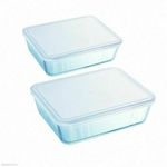 Pyrex Rectangular Food Storage Glass Dish with Lid 2 Pieces set - Clear 4L-1.5L
