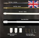TELESCOPIC WHITE CHROME OR BRASS EXTENDING CURTAIN NET ROD RODS POLES 40-300cm