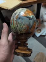 Vintage Authentic Ostrich Egg Art African Big Five Safari Scene Wood Stand Rhino