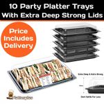 Platterplus 10 Reusable Party Platter Trays with Lids - 340mm x 250mm x 70mm