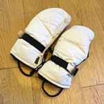 Leather Lined Winter Ski Mittens Size M White/Black Gauntlet Cuff Wrist Straps
