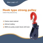 4 Ton Snatch Block with Swivel Hook Heavy Duty Wire Rope Pulley Block Roller