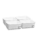 Storage Hamper Basket Medium White Wicker With Cloth Lining Pack Of 4 By Arpan