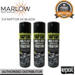 3 x U-POL Raptor 1K Multi-Use Aerosol Coating 450ml Textured Black