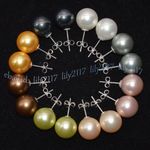 8 Pairs 10/12/14mm Round South Sea Multicolor Shell Pearl Silver Stud Earrings