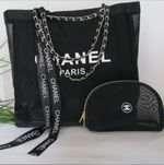 CHANELVIP GIFT Beauty Mesh Tote Bag Beach Pouch Bag Case Storage Black gold-