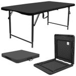 1x Height Adjustable Folding Trestle Table 120cm (4ft) Black for Camping Party