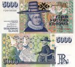 ICELAND, 5000 KRONUR, 2001, P60 (3), (Ragnheiður Jónsdóttir) UNC