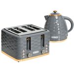 HOMCOM 1.7L Kettle & 4-Slice Toaster Set, Grey Electric Rapid Boil Combo (HTML)