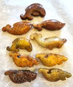 Collection of Nine Fengshui Chinese Carved Jade Fish Amulet Pendants