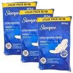 Siempre Ultra Night Plus + Sanitary Towels Pads With Wings 6 Packs (120 Pads)