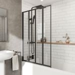 4 Folding Bath Shower Screen 1000mm Door Matt Black Four Panels Safety Glass 4mm