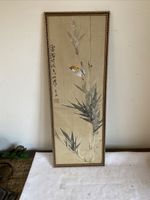Vintage Chinese Gilt Framed Bird Painting On Silk 61 x 22 cm