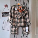 Kids Plaid Flannel Cotton Button-Up Pyjama Set w/ Fox Toy 2-3 Years