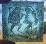 Stained glass dancing piece Toads Frogs kiln fired permanent antique green