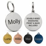 Personalised Stainless Steel Dog Tag, Engraved Round Pet ID Tag, Dogs & Cats