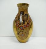 Vintage Brass Cloisonne Style Vase Twin Owl Enamel Inlay Floral Ornament