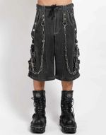 Sale Goth Cargo with Straps, Denim Punk Emo Pants and Short with chains, Grey