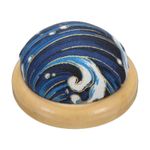 Pin Cushion Wooden Base Japanese Style Round Pincushion, Wave Blue