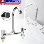 Modern Dual Lever Chrome Kitchen Sink Mixer Taps 2 Hole Deck Mounted Tap Faucet