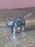 Vintage Mid Century Chrome Pig Corkscrew Wine Bottle Opener Barware 4.5 Inch