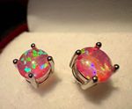 Sterling Silver Pink Opal Round Stud Earrings Prong Set 7mm