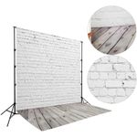 ｀1.6x2.3yd White Brick Wall With Wooden Floor Photography Backdrop Phot