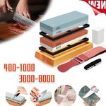 Knife Sharpening Stone Kit 400/1000 3000/8000 Grit Double Sided Whetstone w/Base