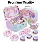 JOYIN Unicorn Castle Pretend Tin Teapot Set for Tea Party and Kids Kitchen Fun