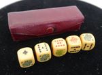 Vintage Celluloid Butterscotch Poker Dice in Leather Case Good Condition