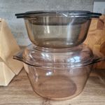 2 x Smoked Glass Vision Corning Casserole Dish with Lid Stock Pot Deep Large