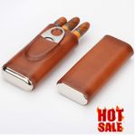 Brown Travel Humidor Leather Cedar Wood Cigar Case Portable Holder With