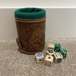 Vintage Hand Tooled Leather Dice Cup Poker Shaker Mexico Horse Deer With Dice
