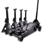 2.5T TON BLACK STEEL TROLLEY CAR FLOOR GARAGE MECHANIC JACK WITH 4 AXLE STANDS