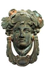 Large Georgian Dionysus Door Knocker Bronze Roman god 7½ x 5½ inches verdigris