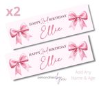 2x Personalised PINK BOW Happy Birthday Banner LARGE Poster ANY TEXT