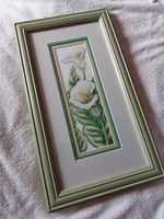 16"x9" Lily Cross Stitch Frame Flowers Vintage Home Gift Art Handmade Embroidery
