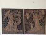 religious Pair, Antique Carved Wood Angel And Child Arts & Crafts Panels C1880. 