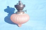 Vintage Opaque Ribbed Pink Frosted Glass Oil Lamp Font with Burner