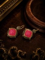 Vintage Gold-Tone Pink Druzy Effect Drop Earrings