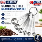 Premium Stainless Steel Measuring Spoons Set 6Pc Heavy Duty Baking Metric UK