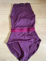 Move Dance Burgundy One-Piece Leotard S Zip Back Striped Waistband Lined