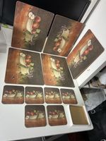 Vintage Arnie R Fisk Set of 5 Placemats and 6 Coasters Cork Backed Fruit Bowl