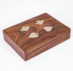 Wooden Twin Deck Playing Card Holder – Handmade Box with Gold Brass Inlay Design