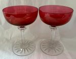 BEAUTIFUL MCM CRANBERRY CRYSTAL CHAMPAGNE COUPES x2 c1960 (2 pairs available)