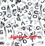 100pcs 6mm White Cube Acrylic Alphabet Beads - Mixed, Vowels & A-Z letters Craft